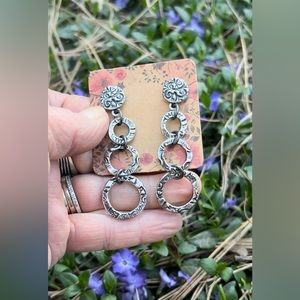 Antique Silver Tierra Cast Jardin Circle Dangle Earrings